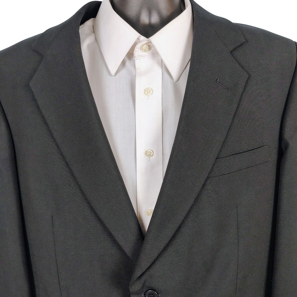 Towncraft Mens SZ 42R Blazer Charcoal Black Worsted Wool Blend Dark Academia